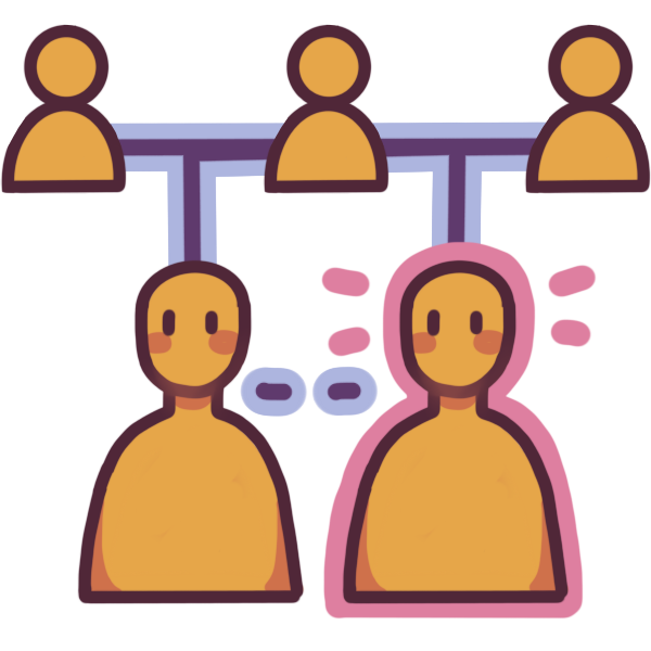 a pair of children who share one parent, and have a dotted line between them. One of them is highlighted in pink